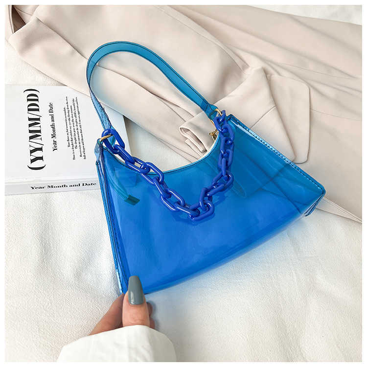 Summer new fashion womens bag ins small fresh jelly bag solid color transparent womens armpit bag single shoulder bag Y250306
