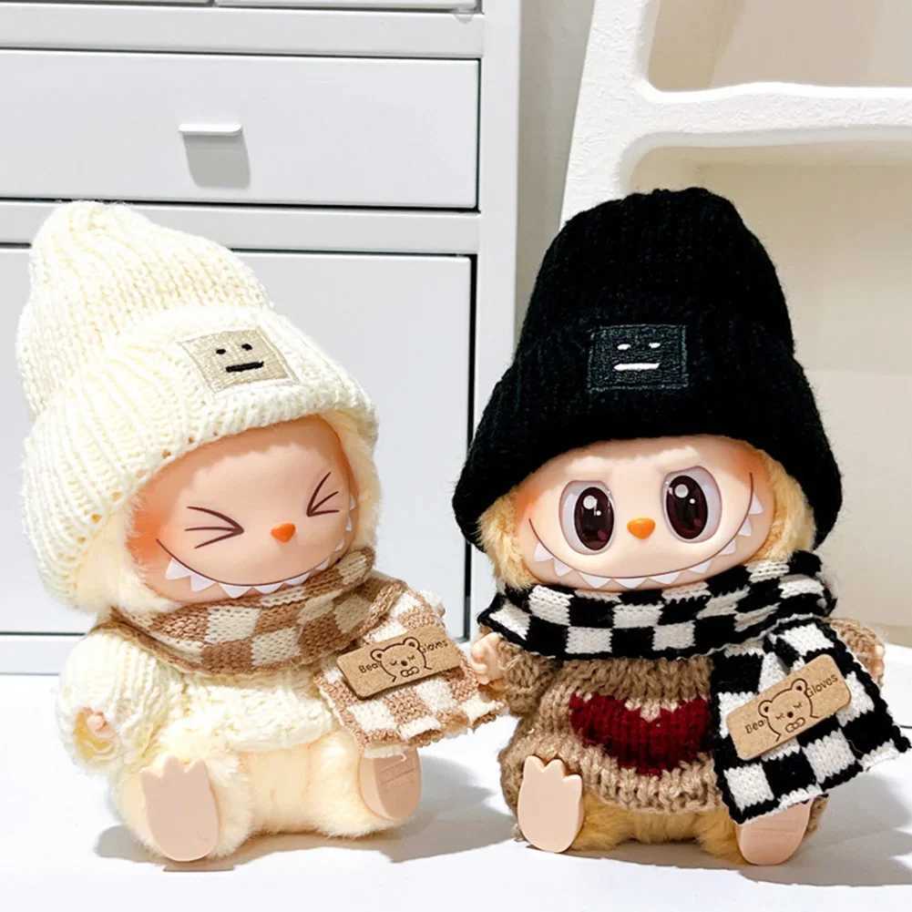 For 17cm Labubu V1 V2 Outfit Doll Clothes Fashion Clothes Hoodies Color Match Hoodies Casual Plaid Overalls Dolls AccessoriesT250306