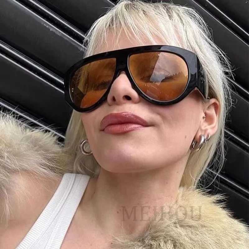 Oversized Pilot Sunglasses Women Fashion 2023 Luxury Big Frame One Piece Gradient Sunglasses Retro Classic Thick ShadesXJ250306