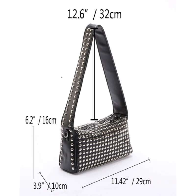 New Women's Punk Style Double-Sided Rivet Inlaid Armpit Fashion Shoulder Bag
