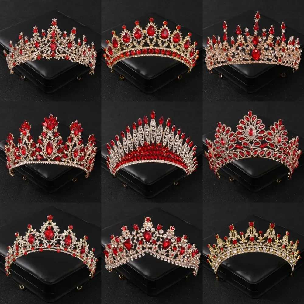 Baroque Gold Color Red Crystal Tiaras And Crowns Rhinestone Bridal Diadem Crown Tiara For Wen Wedding Hair Accessories Jewelry X250306