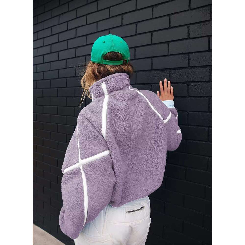 Fall Winter Fashion Casual Half Zip Turtleneck Pullover Hoodies Ladies Women's Sherpa Fleece Sweatshirt Wholesale