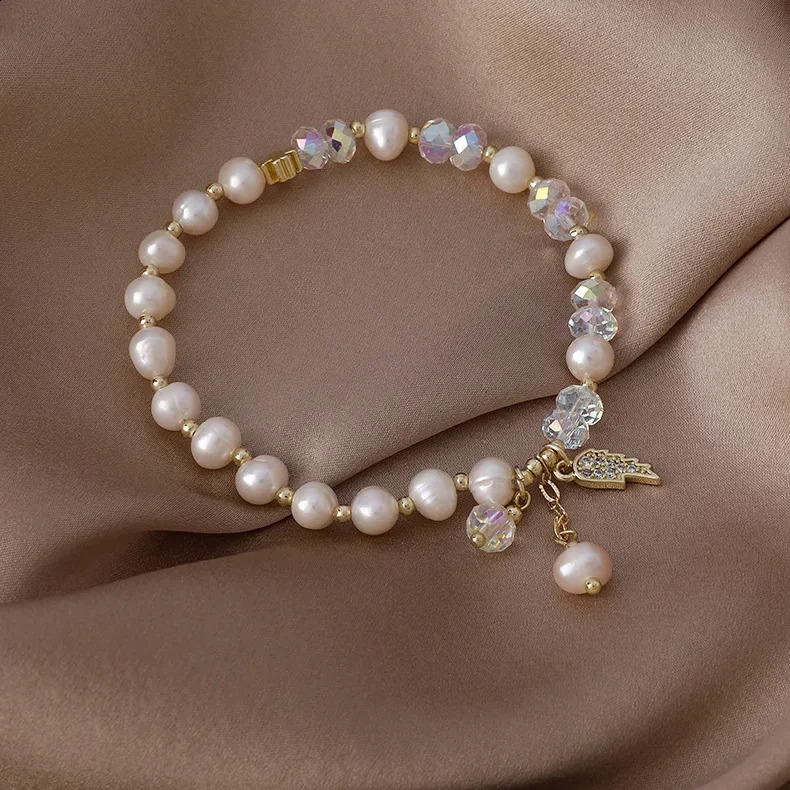 Fashion Freshwater Pearl Bracelet Women's Exquisite Baroque Crystal Bracelet Student Girlfriend Ins Niche Wing Crystal Bracelet