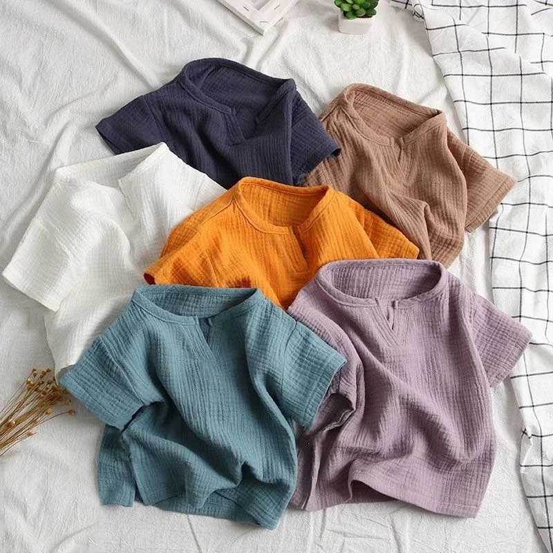Childrens Clothing T-Shirt Kids Clothes Boys Girls Summer Solid Tops Short Sleeve Clothes 100% Cotton Muslin Baby ClothingT250306