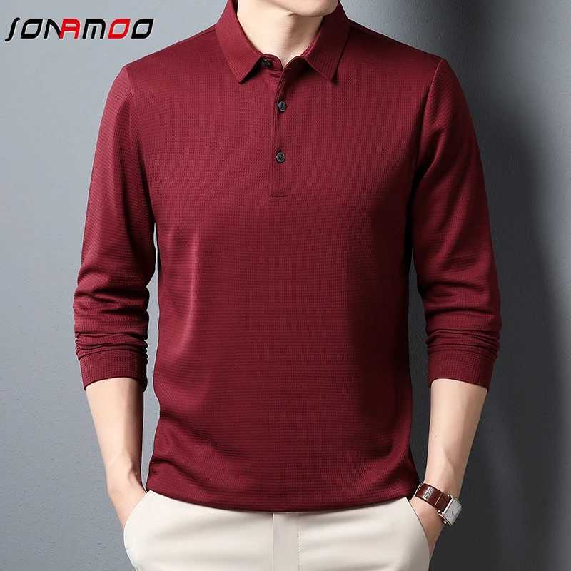 Mens Business Casual Polo Long Sleeve T-shirt Summer Comfortable Solid Top X250306