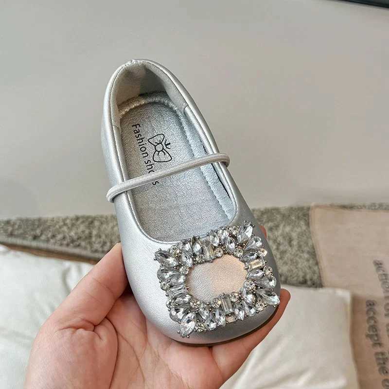 3-14Y Loafer Shoes for Girls Child Ballerina Flats Kids Diamond Mary Janes Party Dress Shoes Princess Elegant Shoes Black SilverT250306
