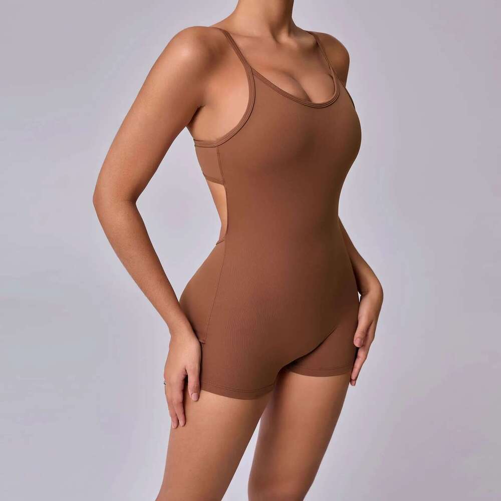 Pad Nylon Women Bodysuit Fiess Yoga Sexy Fake Bra V Butt One-Piece Shorts Set Gym Sports Push Up Cycg Jumpsuit KLMY