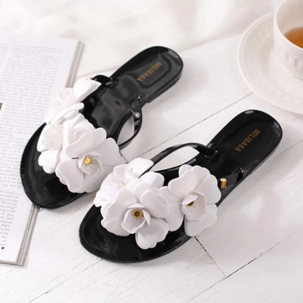 Flip Flops Wen Summer Flower Flip Flop Sandals Flat Bott Jelly Shoes Wens Flower Beach Shoes Flat Sandals Chanclas Y250306