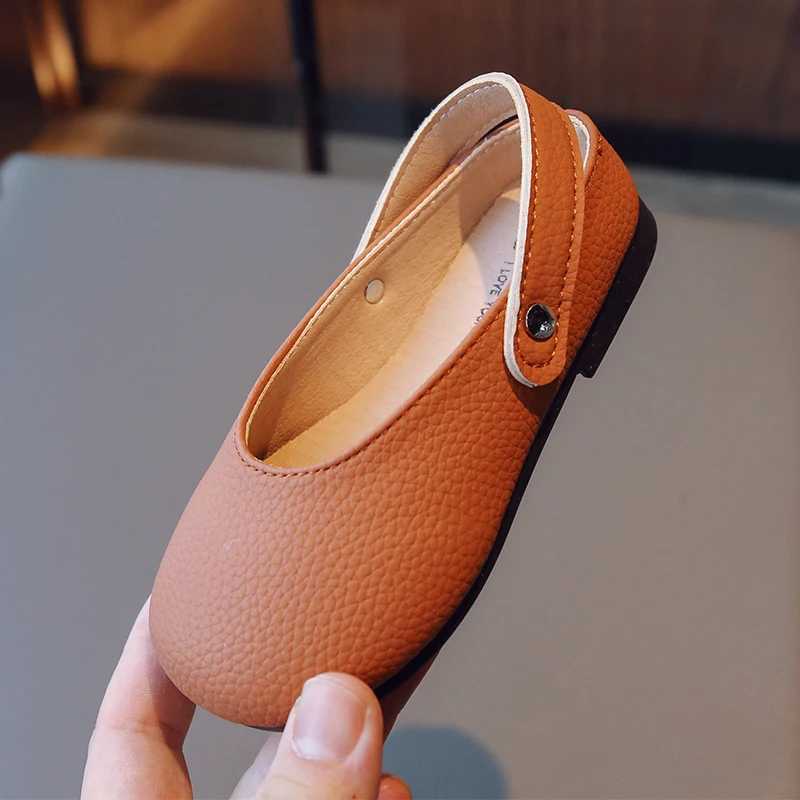 Girls Flat Shoes Solid Color Matte Back Strap Slip-on Children Slippers Beathable Brown Beige Leisure Kids Mary Janes 23-34T250306