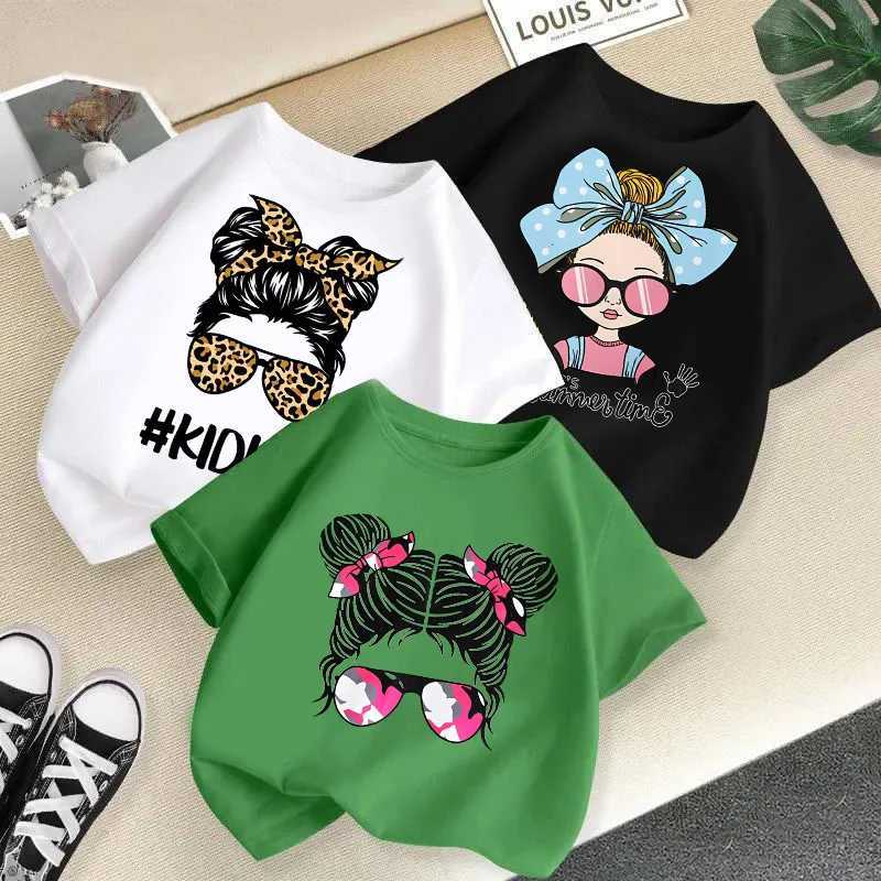 2024 Childrens clothing summer Fun Girl print T-shirt childrens fashion short sleeved T-shirt round neck top for girlsT250306