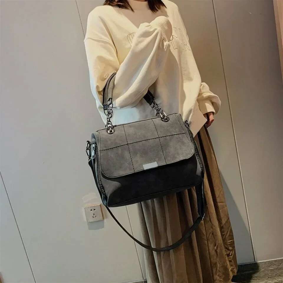 Solid Color Ladies Women's Shoulder Crossbody Large Capacity PU Leather Casual Tote Travel Handbag Boston Female Bag
