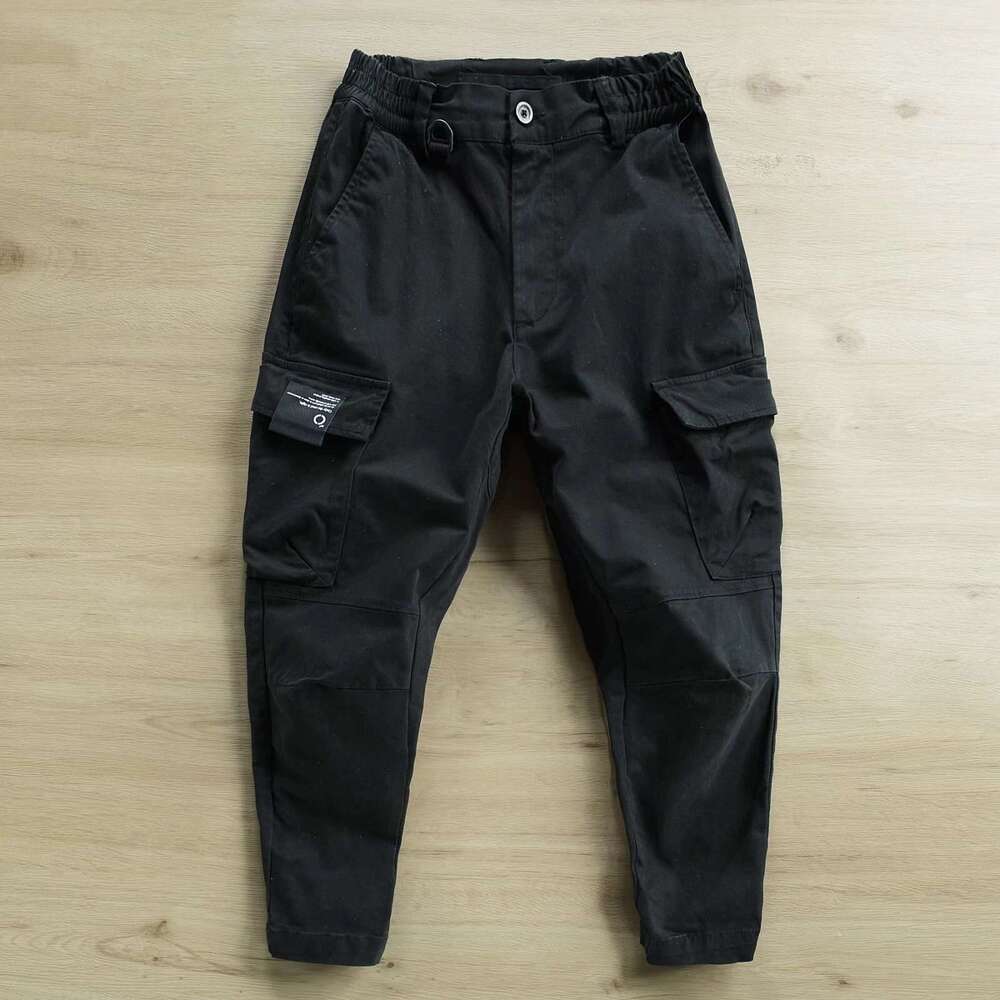 Hot selg European and American men's fashionable multi pocket solid color retro straight tube slim fit elastic waist button work pants 2025 new c