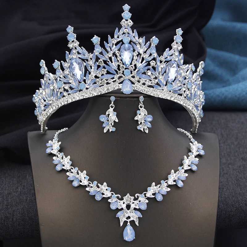 Bridal tiaras and crowns with necklace earring set for Wen Bride jewelry sets Girls wedding crown Party Birthday Gifts X250306