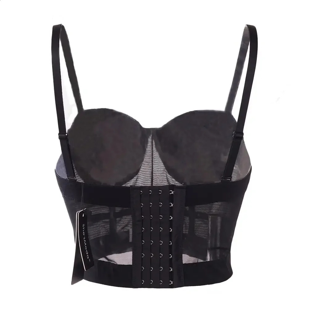 Sexy Black Transparent Bra Mesh Push Up Bralet Womens Tube Top Corset Bustier Club Party Crop Lingerie Plus Size 250305