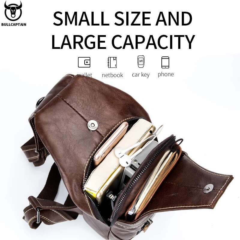 BULLCAPTAIN Genuine Chest Casual Triangle Crossbody Design Travel Shoulder Backpack Men Leather Multifunctional Bag