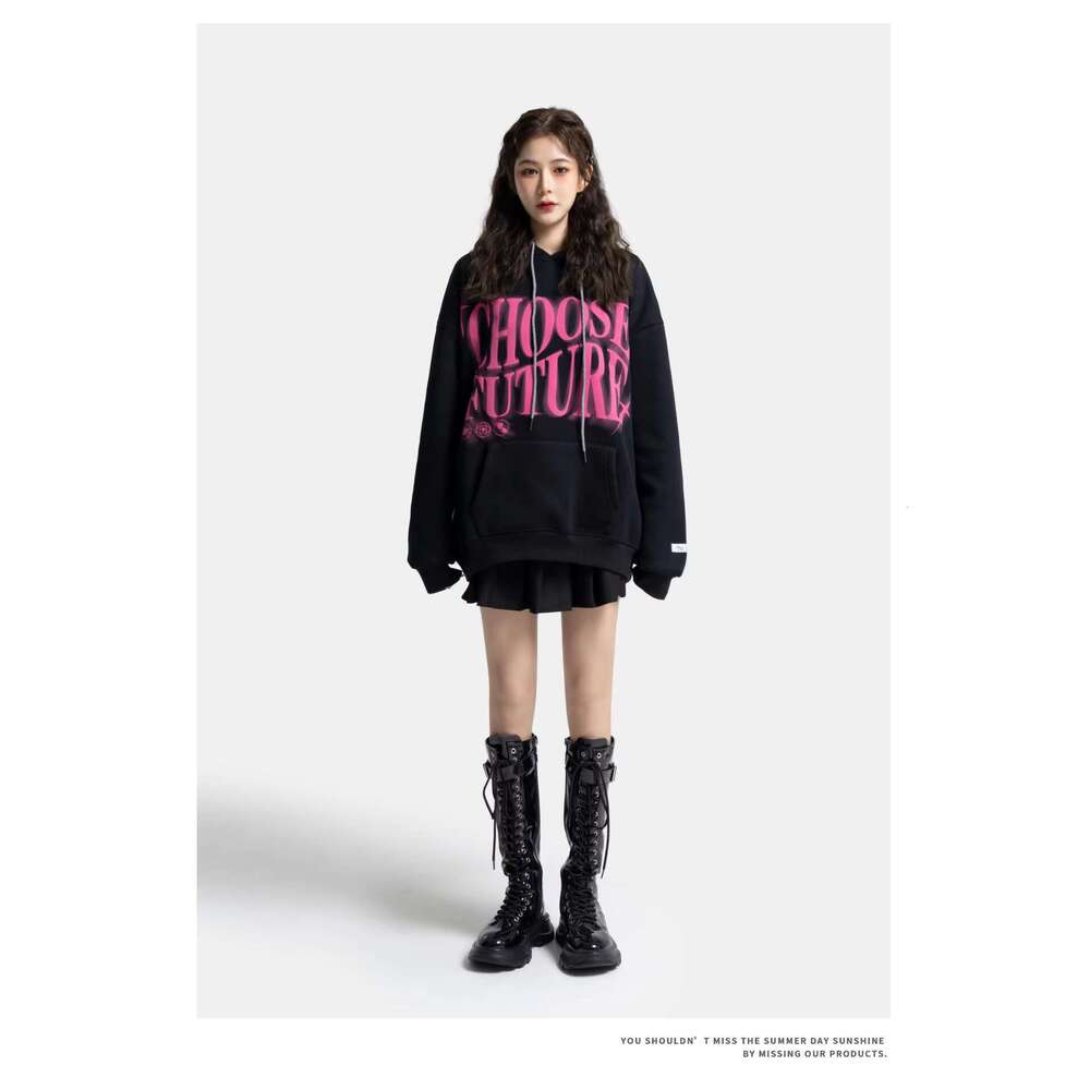 2022 Oversized Drop Shoulder Hoodie Girls Long Streetwear Knitted Clothing Hip Hop Style With Front For Autumn Season