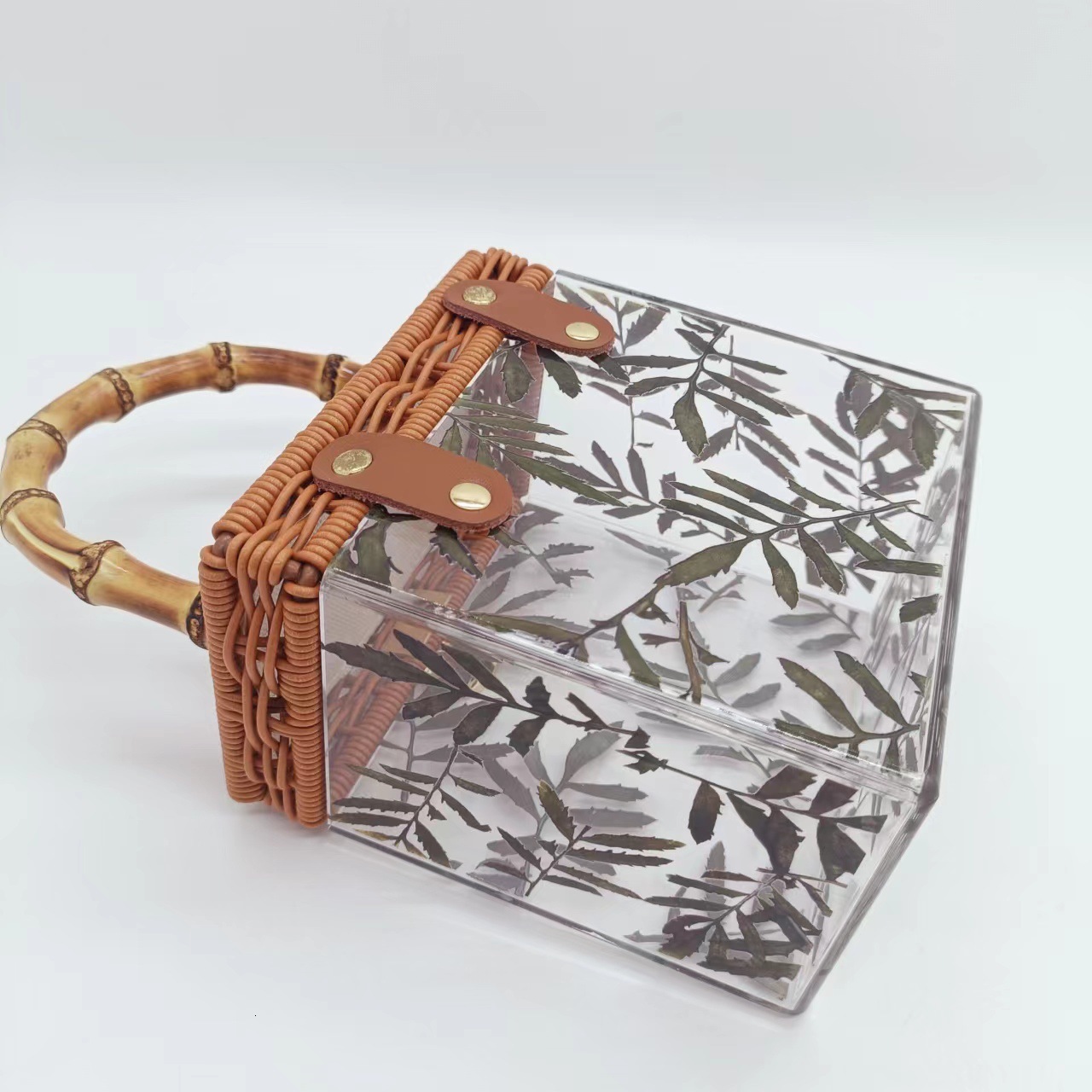 Bamboo Leaf Bamboo Section , Transparent Small Bag, Women's Summer 2022 Fashion Show Style, Antique Style Hand-Held Box Bag Vintage lucite evenin