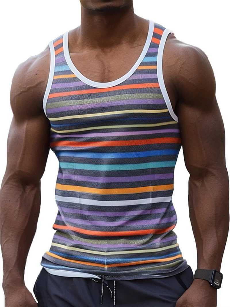Vintage Striped Graphic Tank Tops For Men Fashion Casual Summer Sleeveless 3D Printed Vest Loose Crew Neck Quick Dry Sports TeesT250318