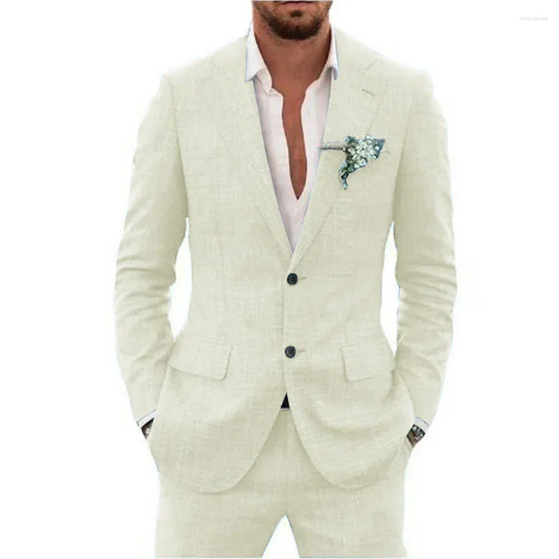Mens Suits Casual Linen Suit For Men Notched Lapel Slim Fit 2 Pieces Wedding Dresses Summer Beach Tuxedo