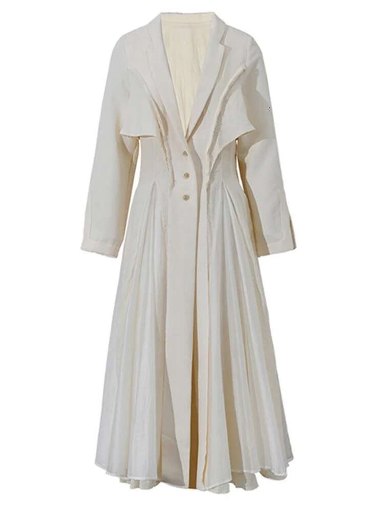 Plusizeshe Spring Long Fitted Mesh Patchwork En Trench Coat For Women Single Breasted Chic Elegant Designer Clothes