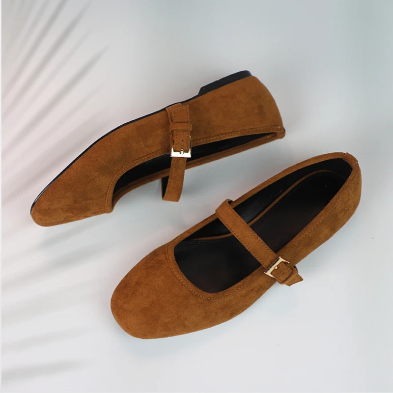 Walking Womens Mary Janes Shoes 2025 Spring Round Toe Soft Faux Suede Retro Brown Girl Barefoot Ballet Flats 250306