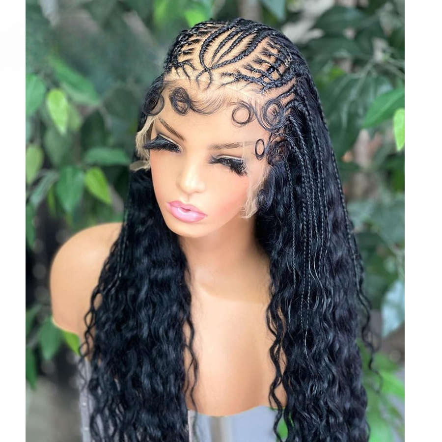 Free shipping Long Brazilian 32 Boho Braided Full Lace Front Blonde Curly Goddess Locs Cornrows Wigs Pre Plucked Baby Hair Box Braids Wig Synthetic