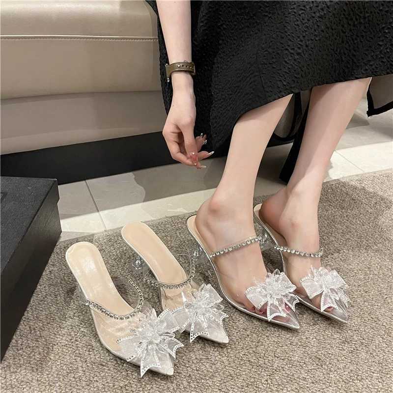 Fi Wens High H Pointed Bow Sandals Sexy and Elegant Banquet Wens Shoes Transparent High H Y250306