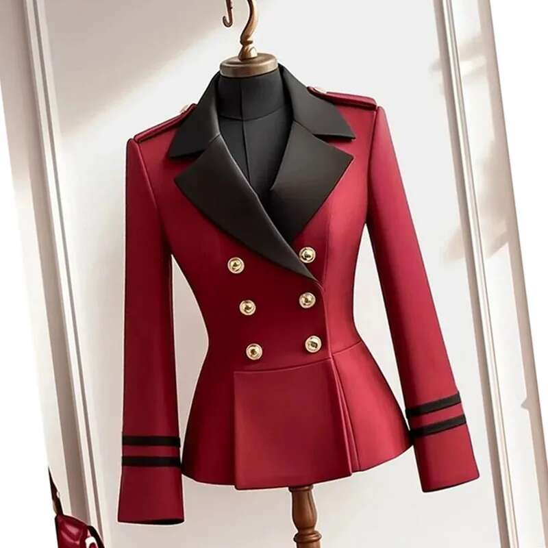 2025 Spring Autumn Women's Popular Explosions Anchorage Red Suit Temperament Slim Waist Advanced Contrast Jacket