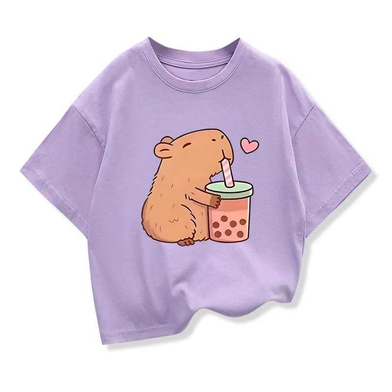 Capybara Kids Clothing Tees Summer Printed Cartoon Fashion Short Sleeve Girls T-shirt Popular Design Childrens T Shirts O-neckT250306