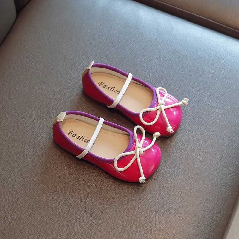 Smooth and Brightly Patent Leather Shoes for Kids Girls Simple Bow-tie Mary Janes Shoes Flats Kawaii Slip on Shoes Girl F07193T250306