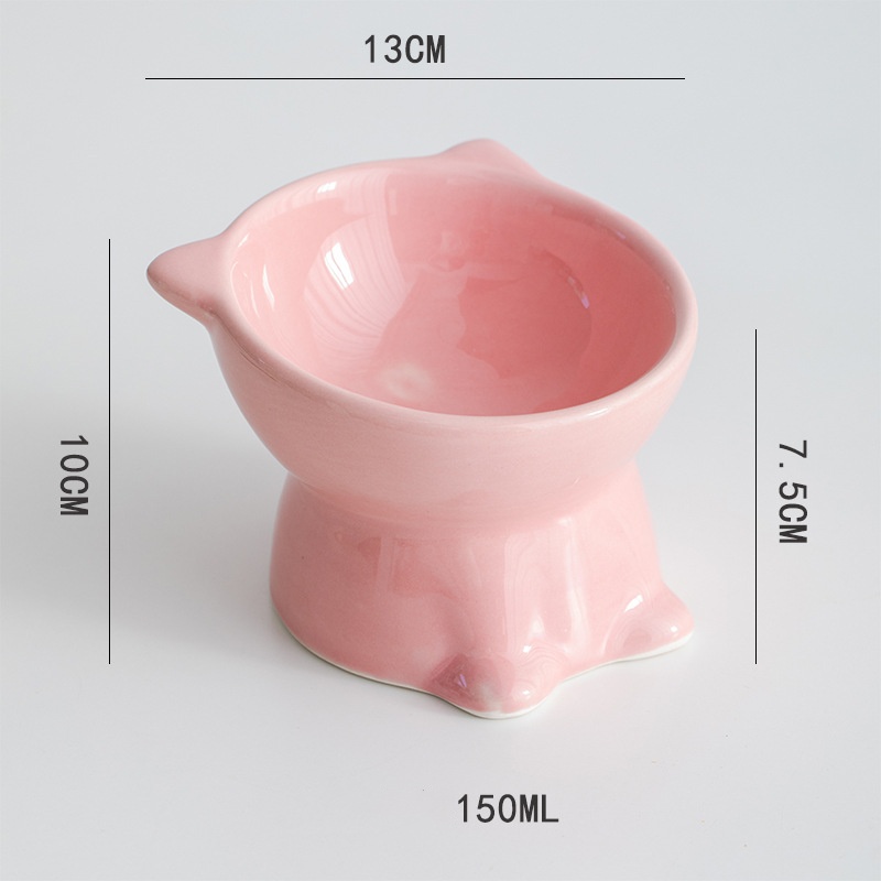 Ceramics Raised Cat Bowl Tilted 15 Degrees Elevated Cat Food and Water Bowls Anti Vomit Kitten Food Dishes Pet for Cats and Small Dogs Pink J1