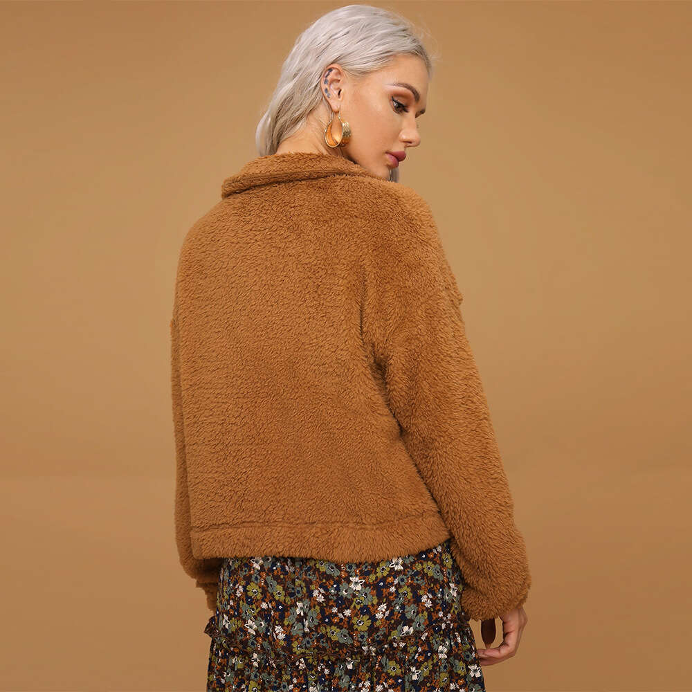 Spring/Summer Women's Street Single Breasted Flip Collar Elegance Commuting Long Sleeved Plush Jacket Coat KLMY