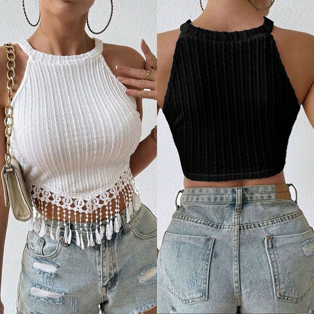 2025 Women's Spring/Summer New Elegant Tassel Tank Short, Slimming And Slimming, Exposed Umbilical Top KLMY