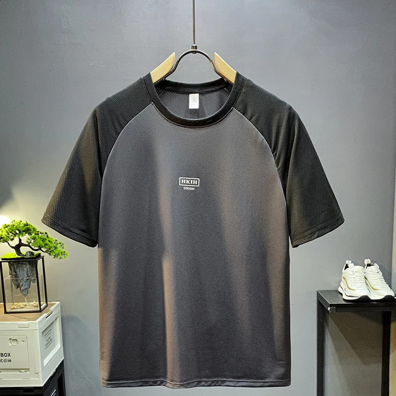 Ice Silk breathable ultra-thin soft short sleeve T-shirt MENS summer sports casual round neck loose fashion versatile top 250303
