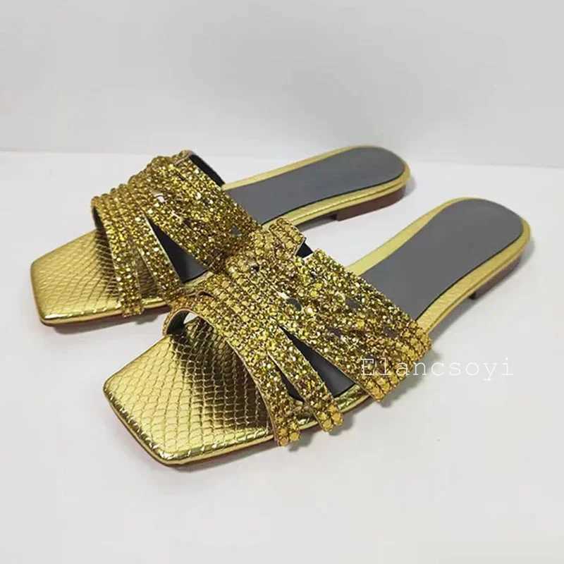 2025 Summer Shining Rhine Decorative Sliding Block Warms Outdoor Fi Sandals Square Toe Smooth Block Shoulder Casual Beach Shoes Y250306