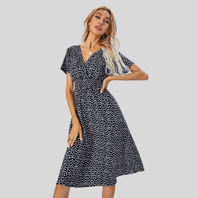 New arrival European and American stylewomen's summer small floral print short-sleeved dress