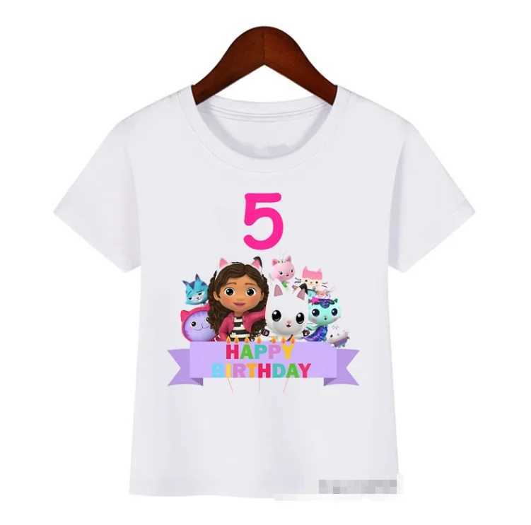 Summer Cute Gabbys Doll House Cartoon Tshirt For Kids Birthday Clothing 2-12 Year Baby Girls Tshirt TopsT250306