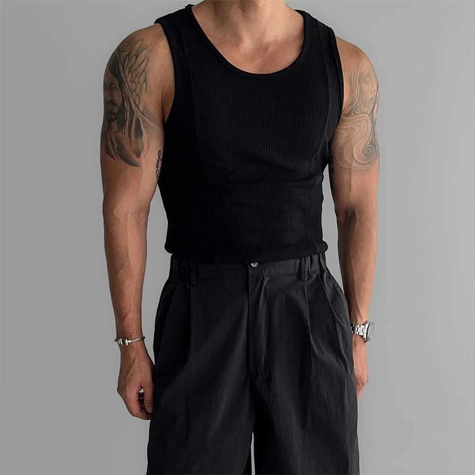 Mens Ribbed Sleeveless Tank Top Activewear Fitness Sports Bodybuilding Vest TopT250318
