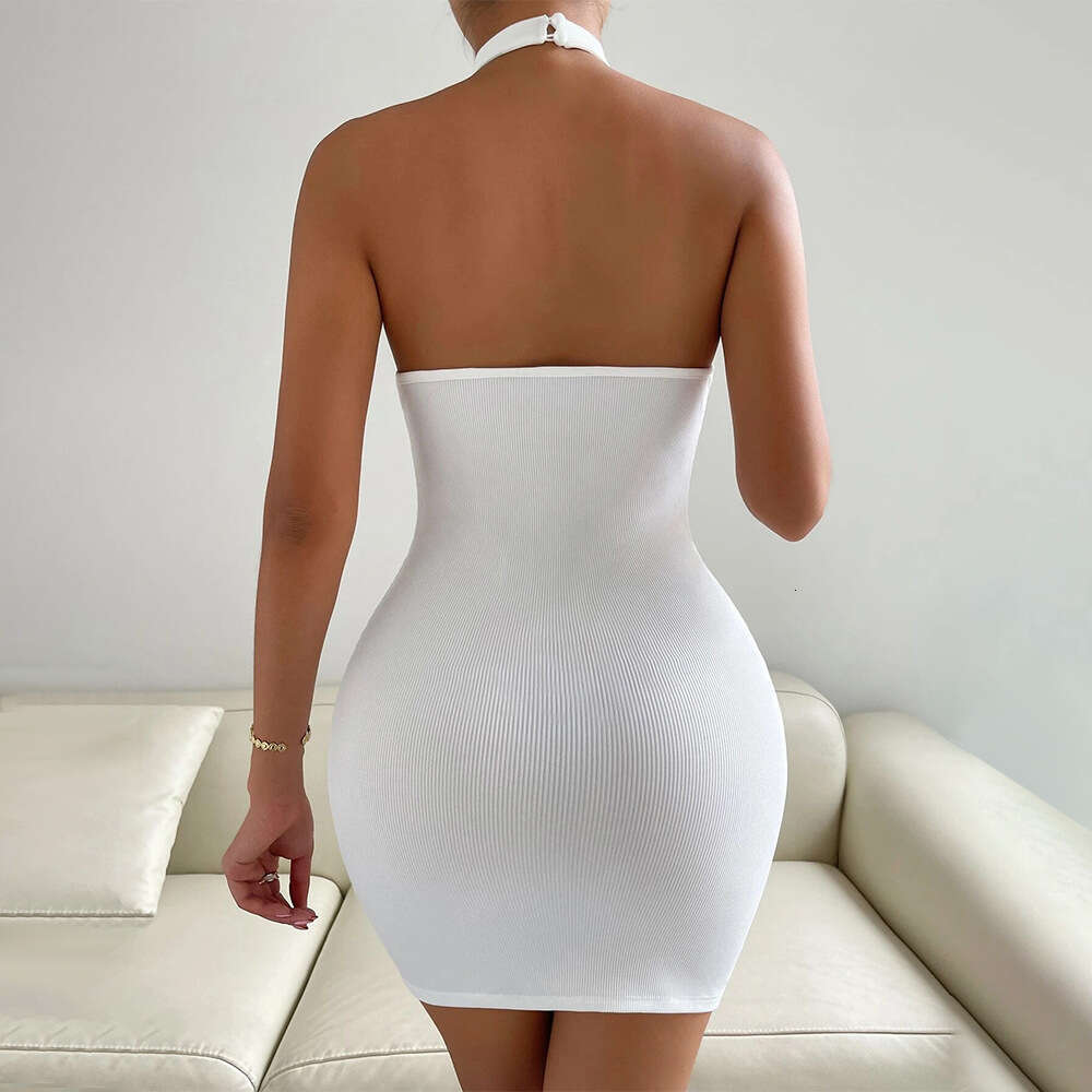 Women's Spring/Summer New Party Sexy Backless Standing Collar Sleeveless Wrapped Hip Dress KLMY