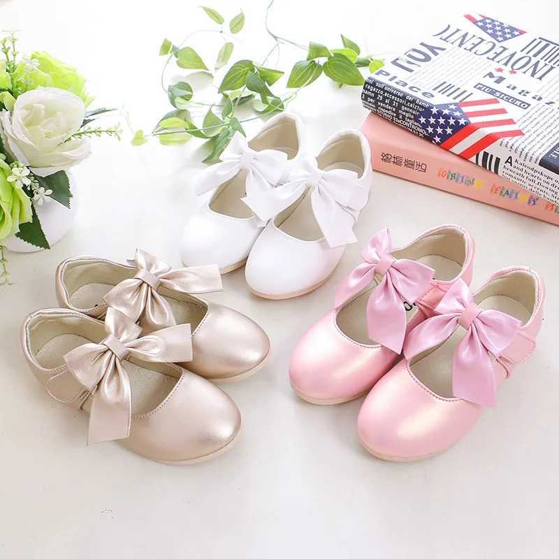 Girls Princess Shoes Shallow Bowknot Metallic Color Fashion Sweet Girls Mary Janes Shoes Light Non-slip 26-36 Kids Ballet FlatsT250306