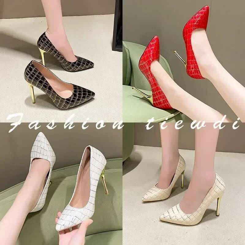 New Women's Patent Leather High Heels Pointed Tip Shallow Mouth One Kick Sexy Pumps Women Shoes atos Mujer 2025 Tenden...