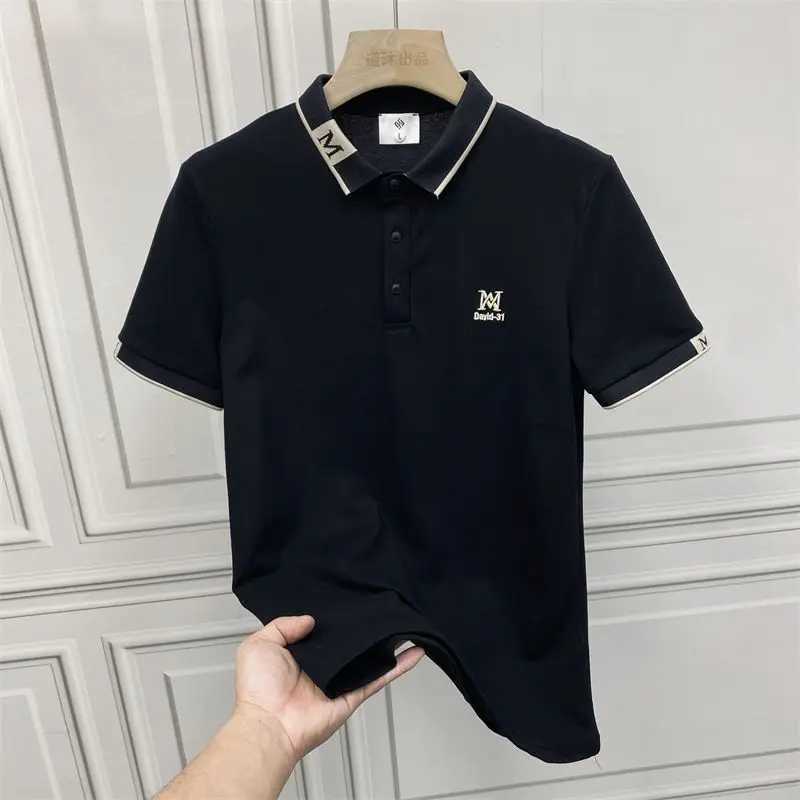 Mens Polo Shirt Summer Lapel Embroidered Short Sleeve T-shirt Patchwork Button Business Casual Versatile Fashion New Trendy Top X250306