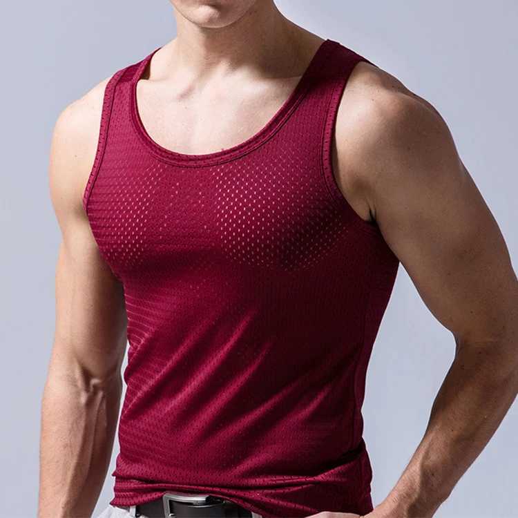 Mens Underwear Sleeveless Mesh Tank Top Solid Muscle Vest Undershirts V-neck Sport T-shirt Mens Vest Bodybuilding Mens Tank TopT250318
