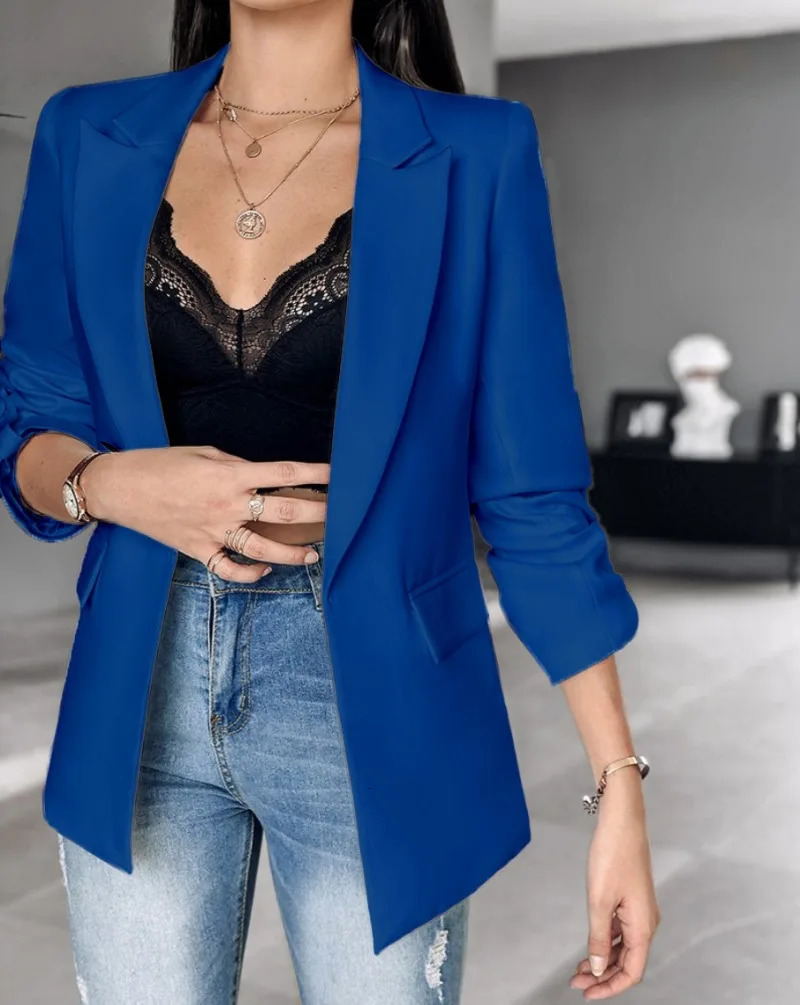 Denim Jacket for Women Autumn Winter Long Sleeves Turn Down Collar Thin Outwear Suit Tops Slim Womens Commuting Vest 250306