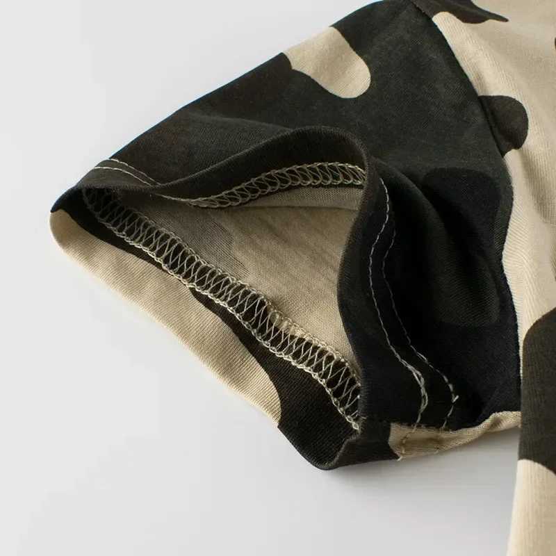 Korean Childrens Clothing Summer 2025 Cotton Short Sleeve T-shirt for Boys Letter Camouflage Print O-Neck Baby Top Kids ClothesT250306