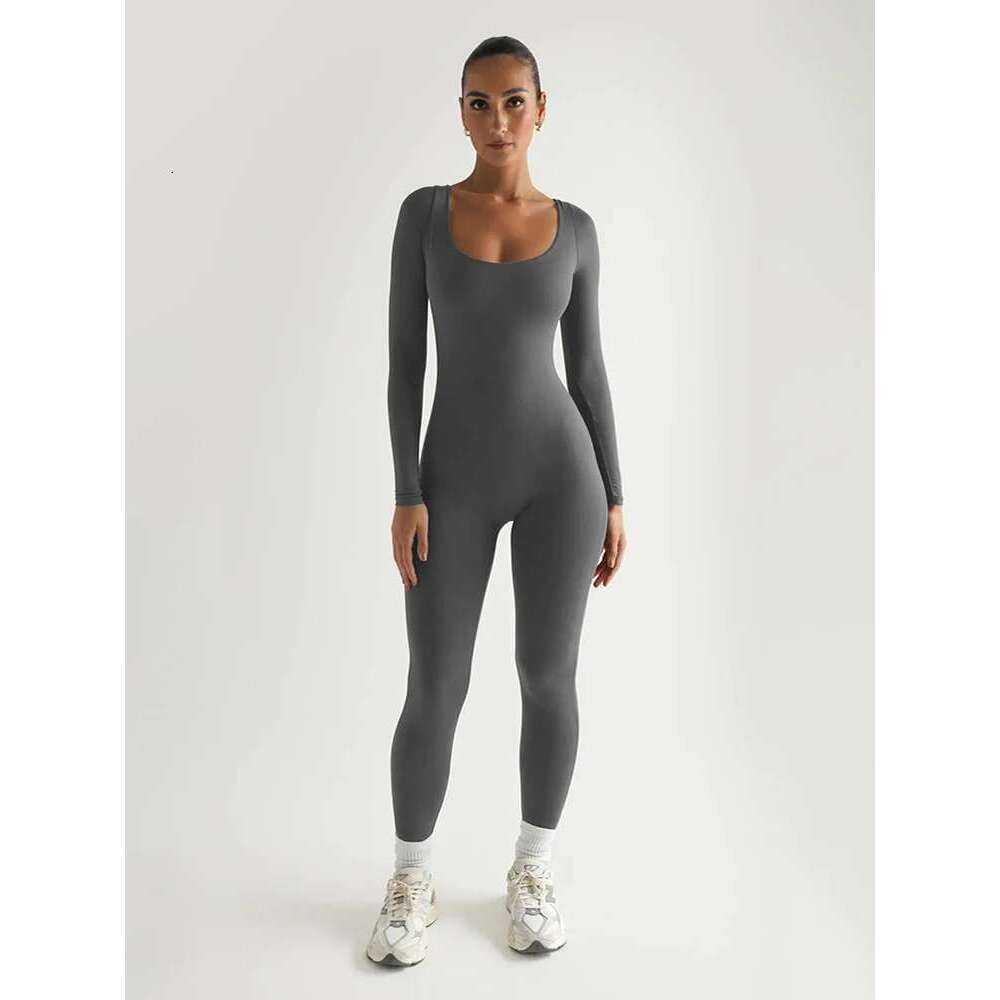 Sibybo Yoga Jumpsuit Women Basics Long-Sleeved Jumpsuits Lady Fiess Exercise Workout Rompers Femme Casual Skinny Overalls KLMY