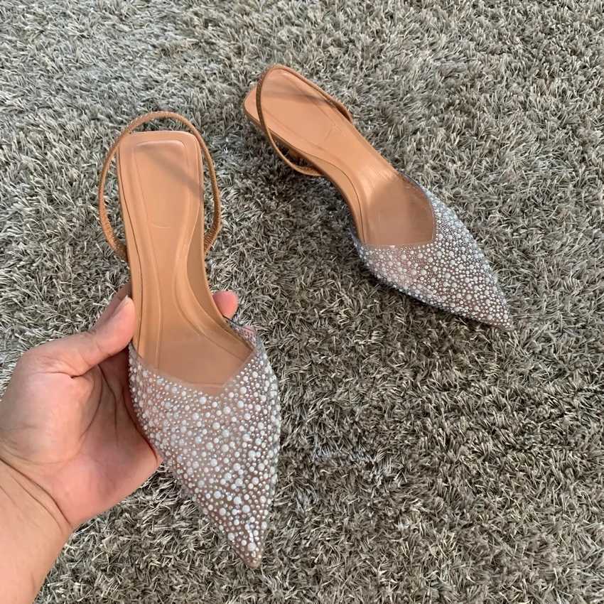 Summer Wens Pointed Toe High H Sandals Sexy Womens Shoes From Pearl Decorated Party Wedding Slingback Womens Sandals Shoes Y250306