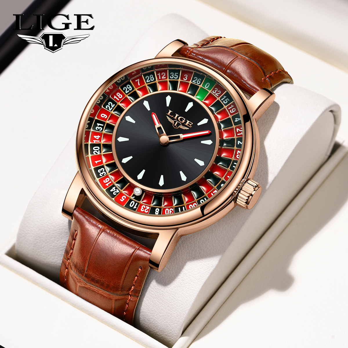 LIGE fashion quartz watch men's watch personality trendy waterproof night light multifunctional watch