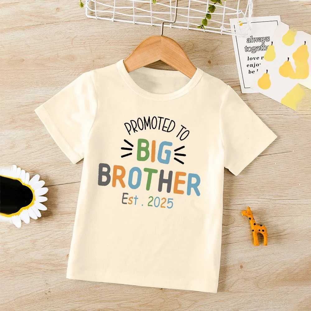 Promoted To Big Brother Est 2025 Print Kids T-shirt Pregnancy Announcement Boys Shirt Child Summer Retro Short Sleeve Outfit TopT250306