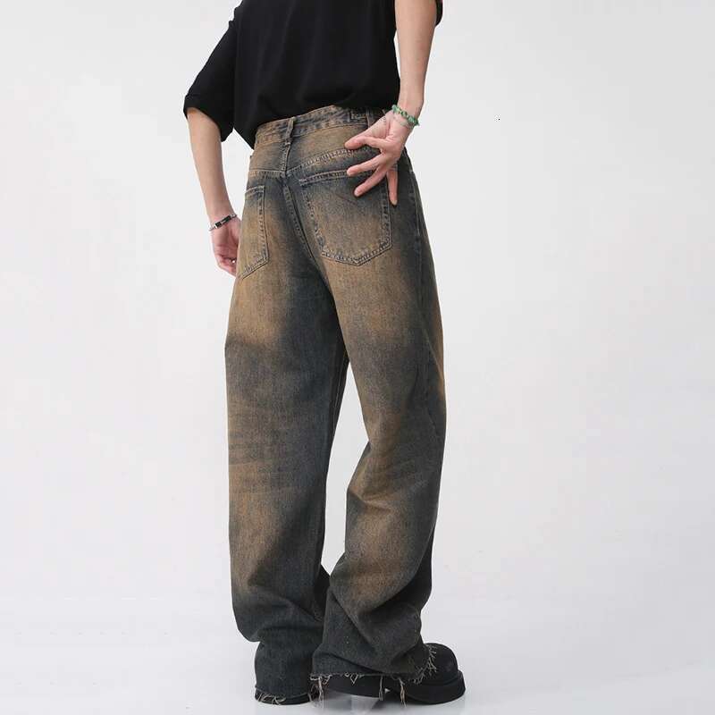 IEFB Vintage Men's Burrs Jeans Summer New Gradient Color Straight Denim Pants High Street Male Casual Wide Leg Trousers 9W460